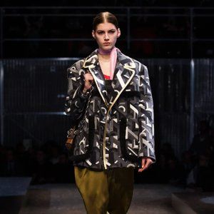 Prada Womens Fall 2017 Coat - Geometric, Gold, Shearling